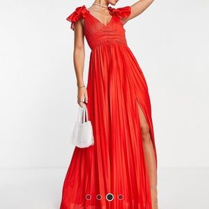 ASOS DESIGN frill sleeve plise maxi dress